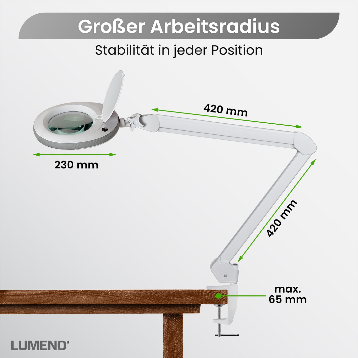 Lumeno 7213/15/18GR Lupenleuchte/Arbeitsplatzlampe 96 LEDs, farbiger Gummischutz