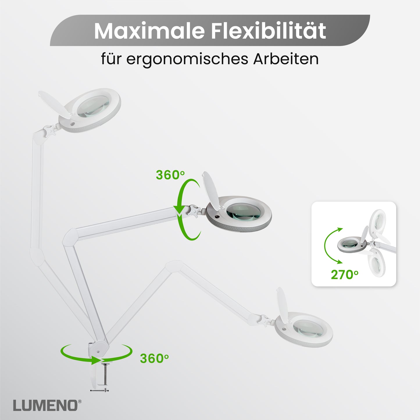 Lumeno 7213/15/18GR Lupenleuchte/Arbeitsplatzlampe 96 LEDs, farbiger Gummischutz