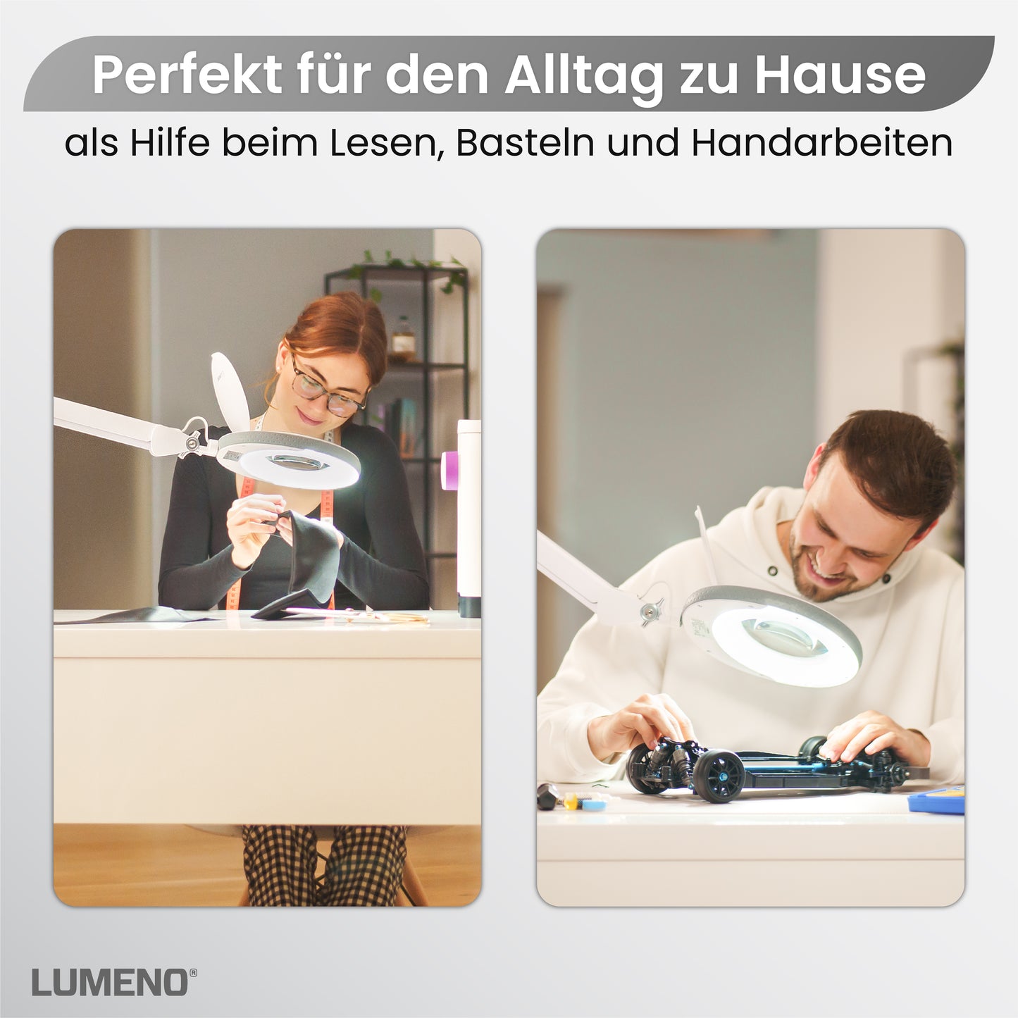 Lumeno 7213/15/18GR Lupenleuchte/Arbeitsplatzlampe 96 LEDs, farbiger Gummischutz