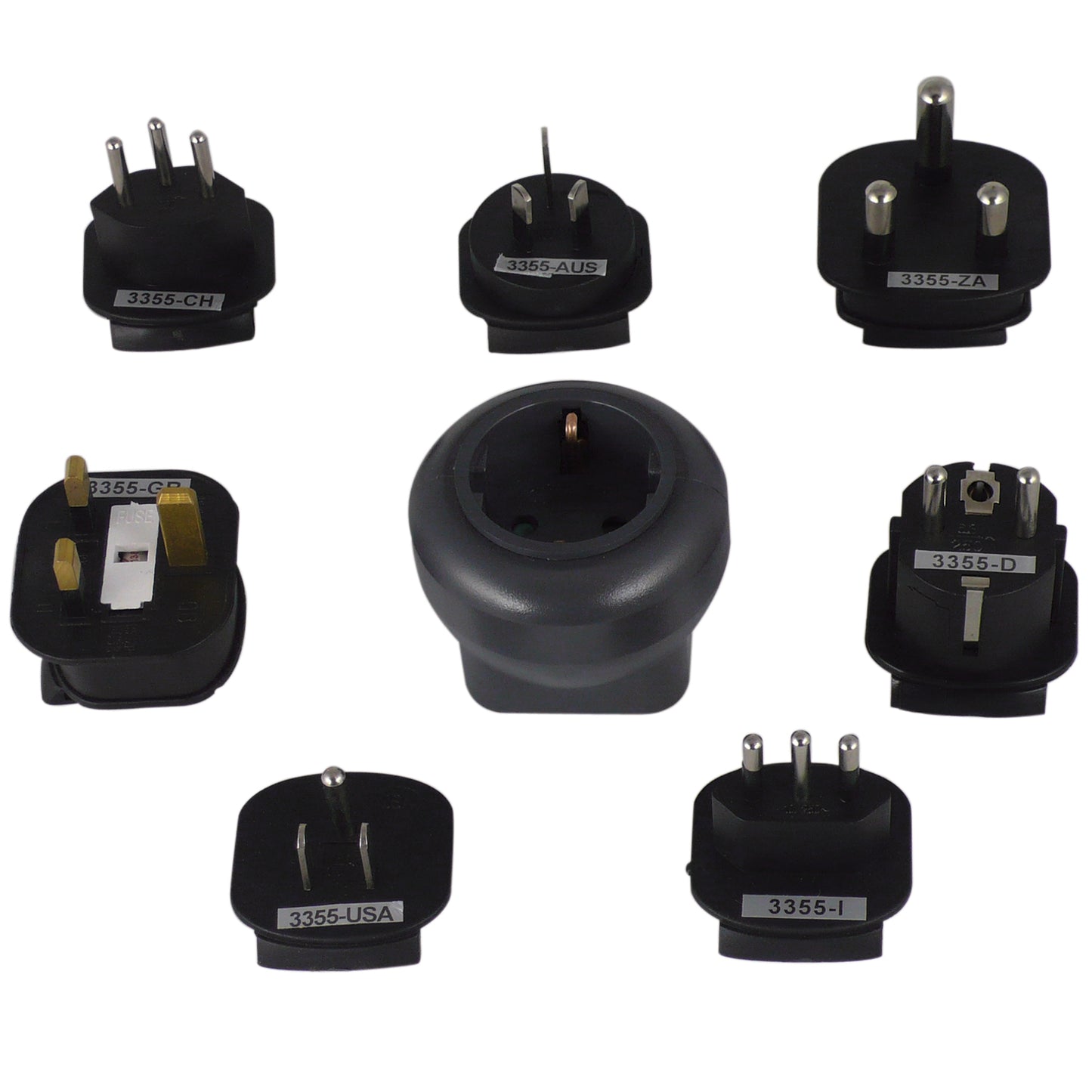 REV Ritter Reisestecker Set Universal, 7 Steckereinsätze&1 Schutzkontakt-Dose