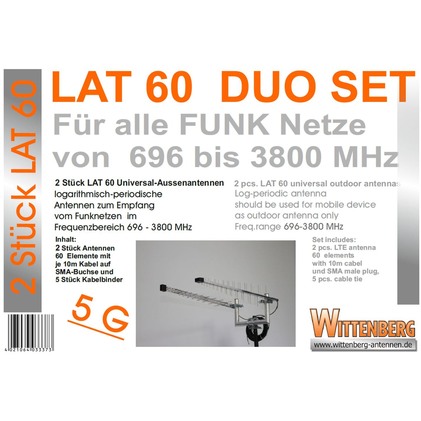 Wittenberg LAT 60 Duo SET 2 x Universal-Aussenantennen für z.B. LTE, Wi-Fi, 5g