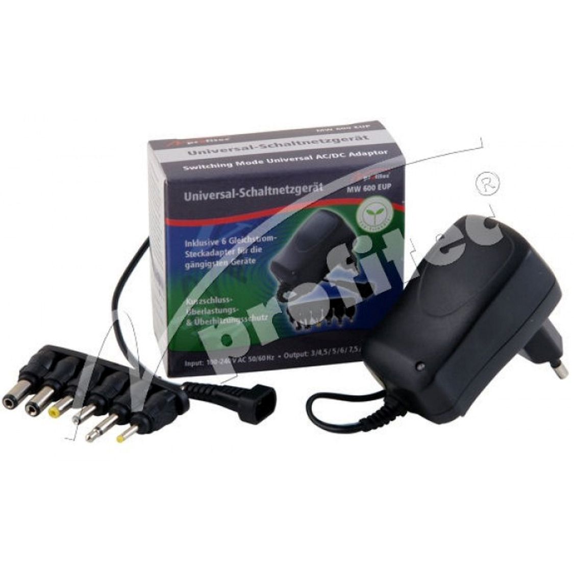 Profitec Universal Schaltnetzteil 600 mA EuP, 3/4,5/5/6/7,5/9/12V DC,6 Adapter