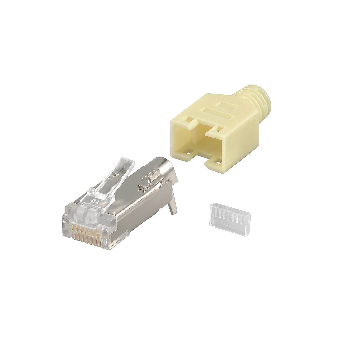 Modularstecker RJ45 für Rundkabel, beige, mit Knickschutz