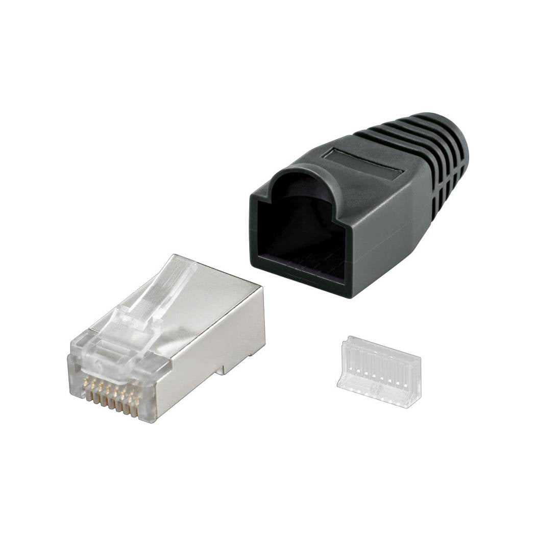 Modularstecker RJ45 für Rundkabel, schwarz, mit Knickschutz