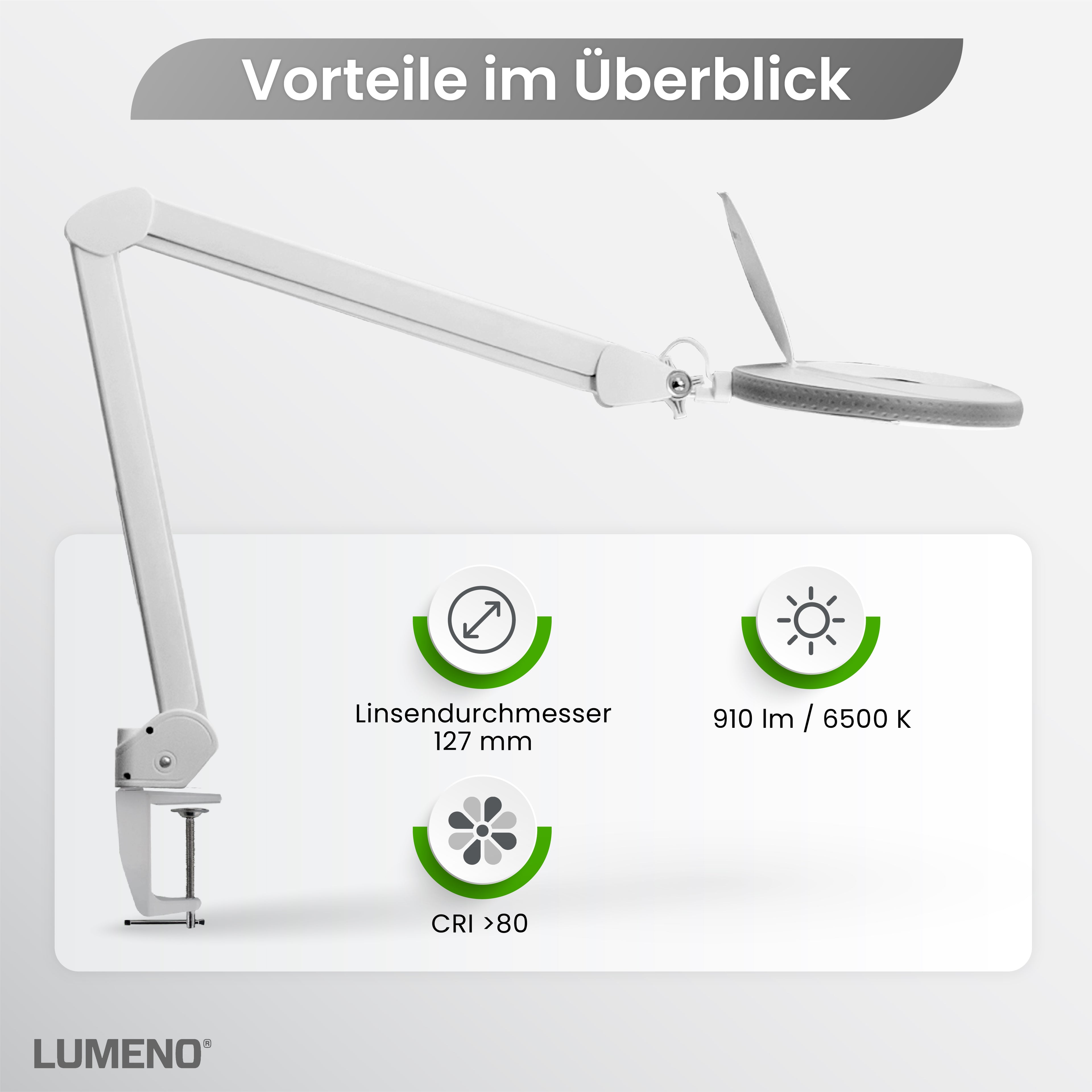 Lumeno 7213/15/18 Magnifying Lamp/Workplace Lamp 60 LEDs with 127 mm Lens, Grey, Green or Black