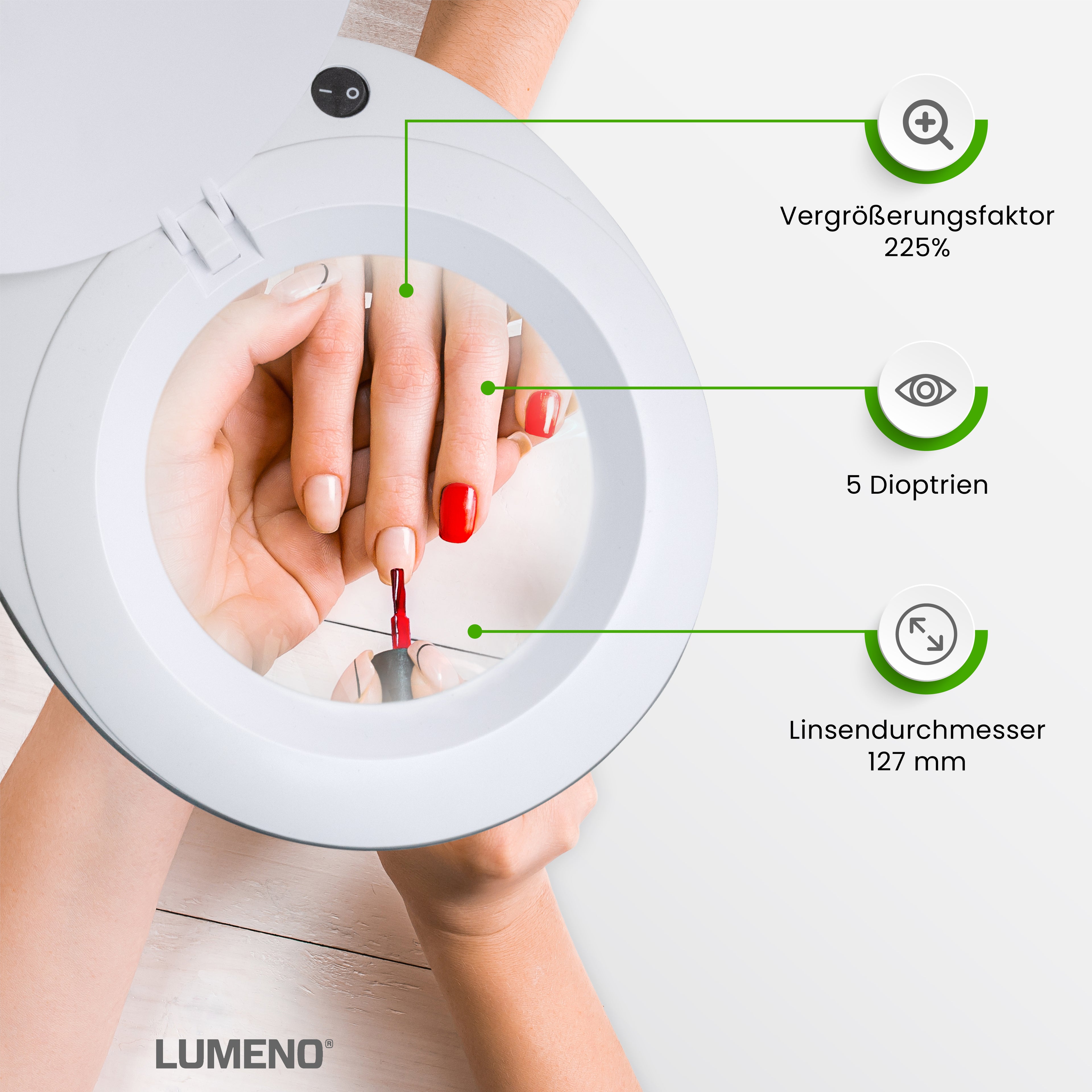 Lumeno 7213/15/18 Magnifying Lamp/Workplace Lamp 60 LEDs with 127 mm Lens, Grey, Green or Black