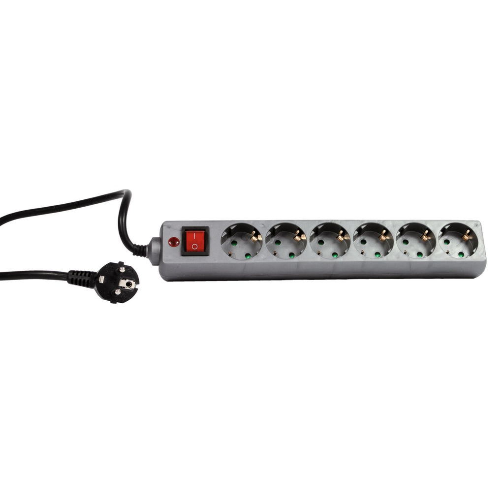 REV Ritter 6-Way Power Strip, with Child Protection, 1.4m, Silver, with/without Surge Protection
