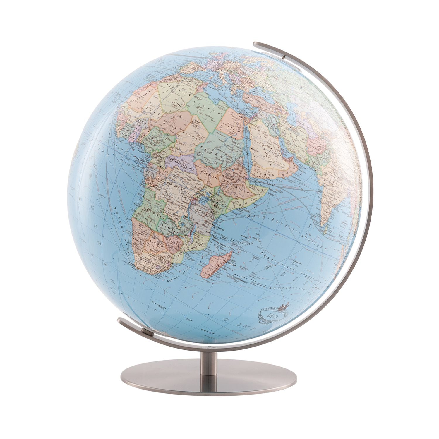Columbus DUO Illuminated Globe, Desk Globe, D 400 mm, Stainless Steel, Various Variants