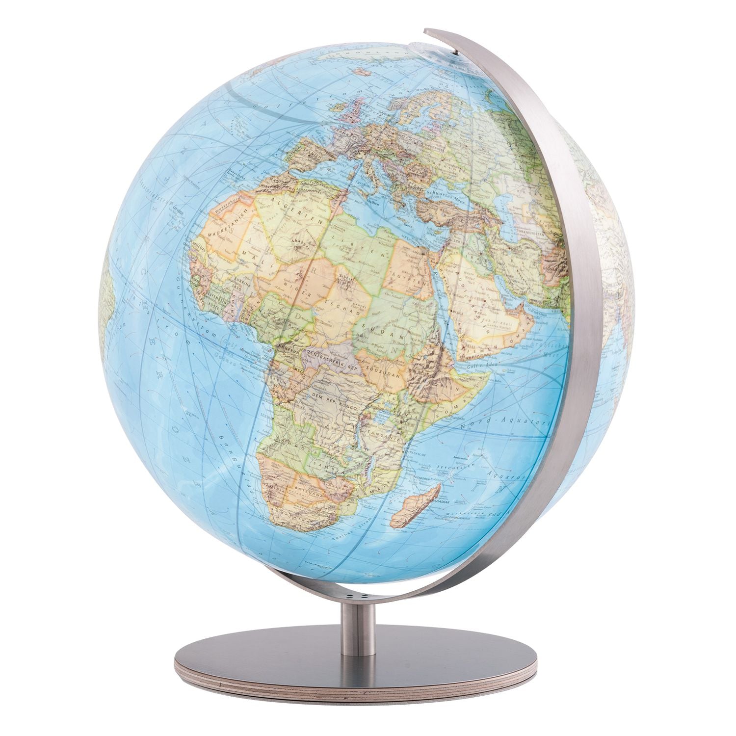 Columbus DUO Student Desk Globe, 30 cm Diameter, Acrylic Glass, Stainless Steel and Wooden Base