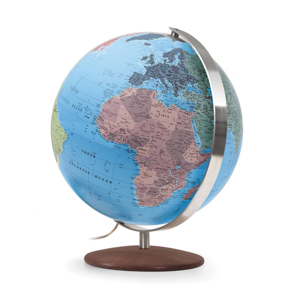 Räthgloben Illuminated Globe, hand-laminated political, 37 cm dia. 42 cm H, various variants