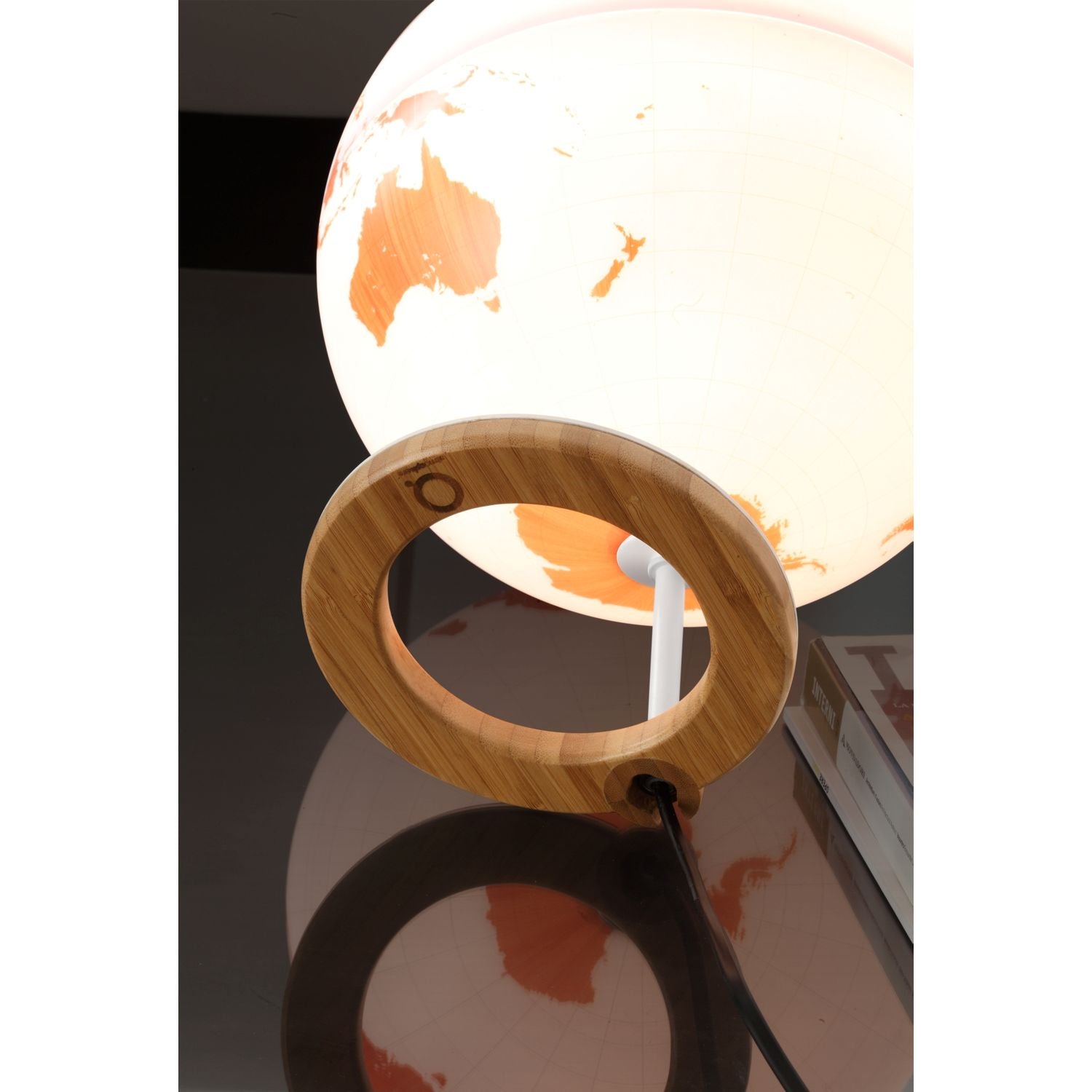 Atmosphere Bamboo Illuminated Globe 25 cm with Bamboo Design and Bamboo Wood Base