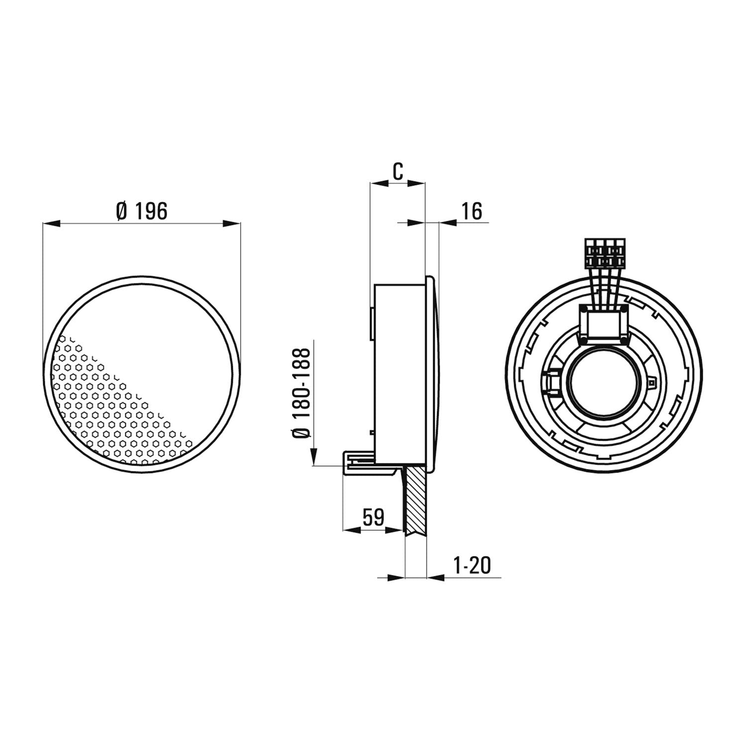 Built-In Speaker 140mm Round, 20 Ohm, Plastic White