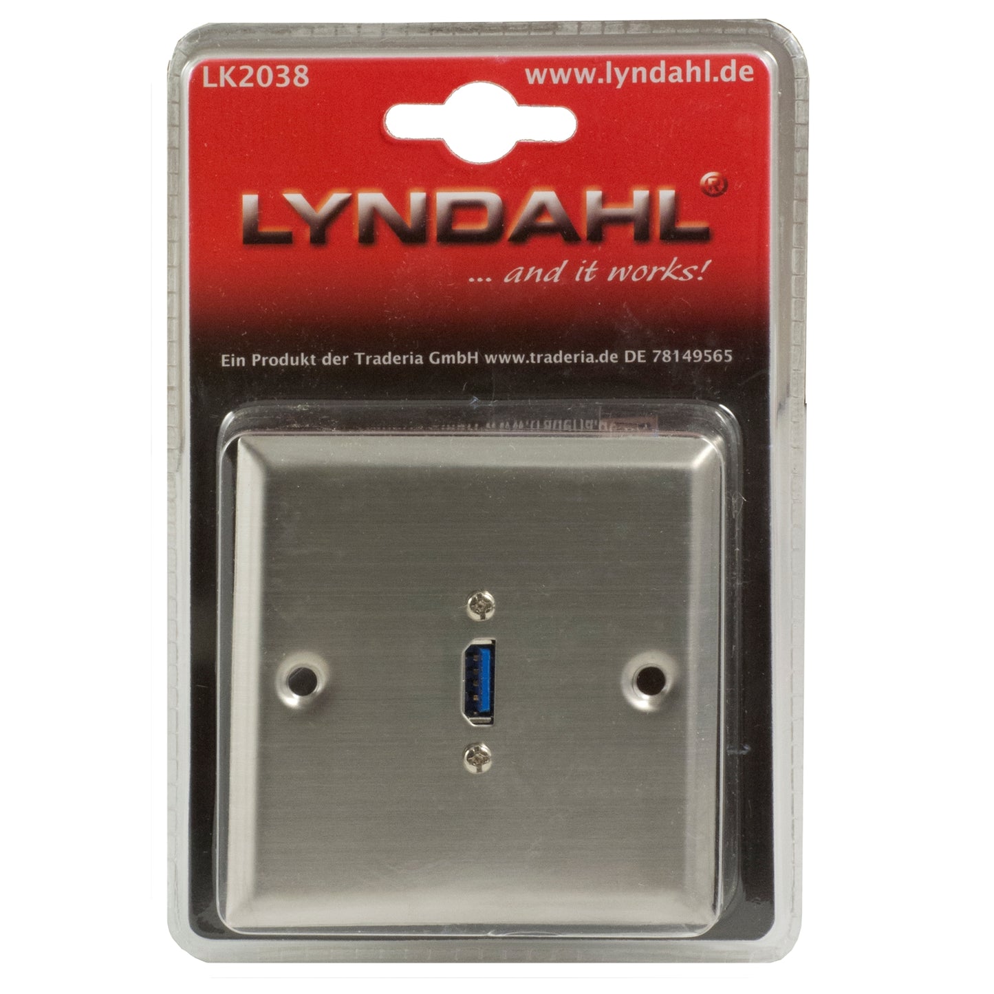 Lyndahl LK2038 Edelstahlblende USB 3.0 mit montierter Kabelpeitsche, 10cm