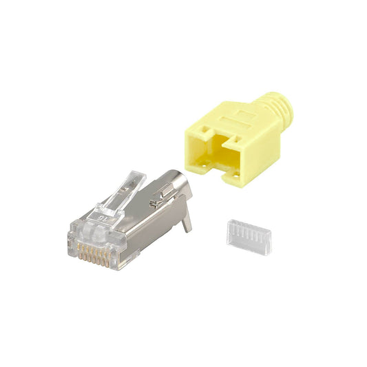 Modularstecker RJ45 für Rundkabel, gelb, mit Knickschutz