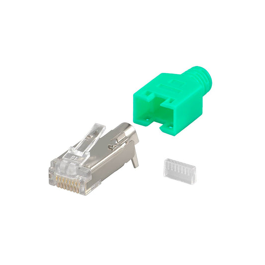 Modularstecker RJ45 für Rundkabel, grün, mit Knickschutz