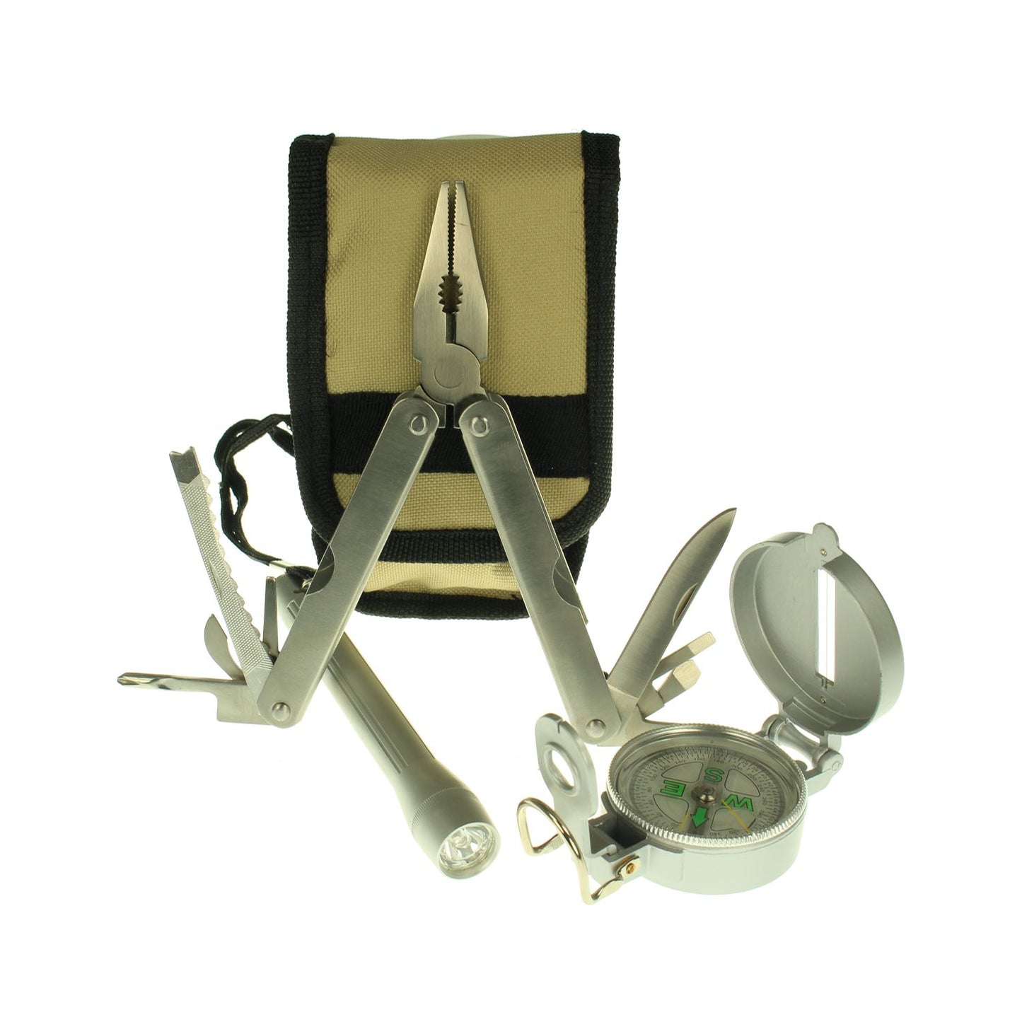 Outdoorset Multi-Tool, Lampe, Kompass