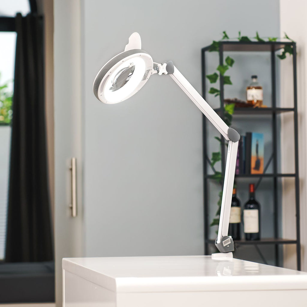 Lumeno LED Magnifying Lamp Series 851X with 152 mm Real-Glass Lens, Dimmable, Grey or Black