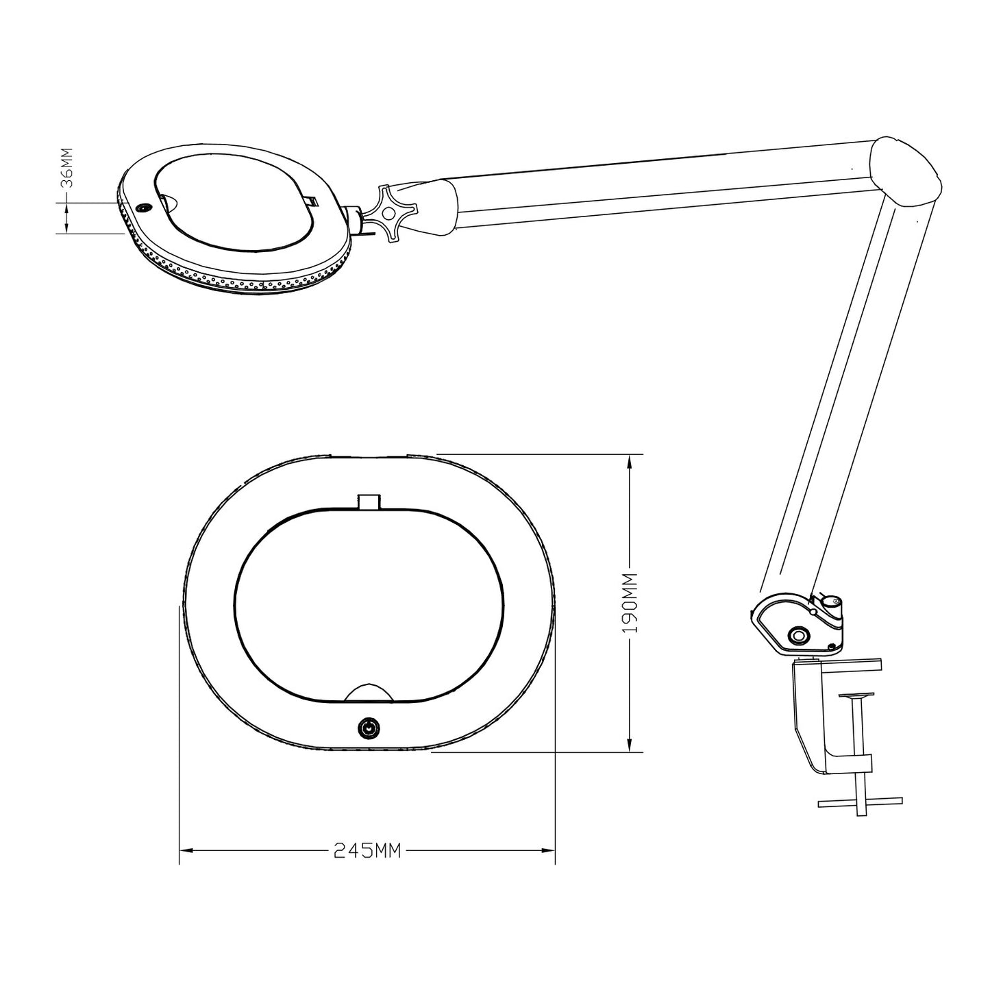 Lumeno 861XGR Lupenleuchte/Arbeitsplatzlampe 60 LEDs ovale Linse Gummiring grau