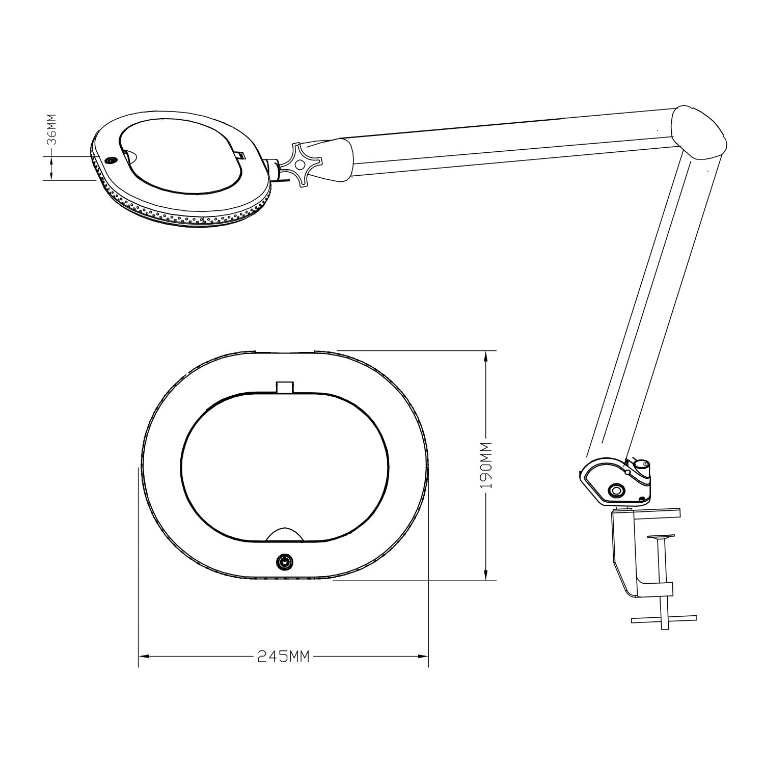 Lumeno 861X Magnifying Lamp/Workplace Lamp 60 LEDs Oval Lens, Grey or Black